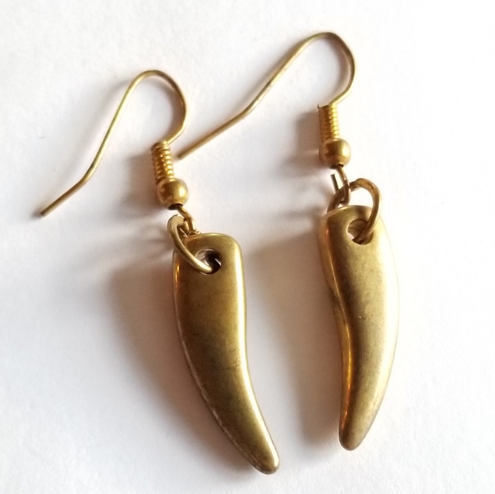 Tusk earrings antiqued gold tone hook earwires boho dainty bohemian
